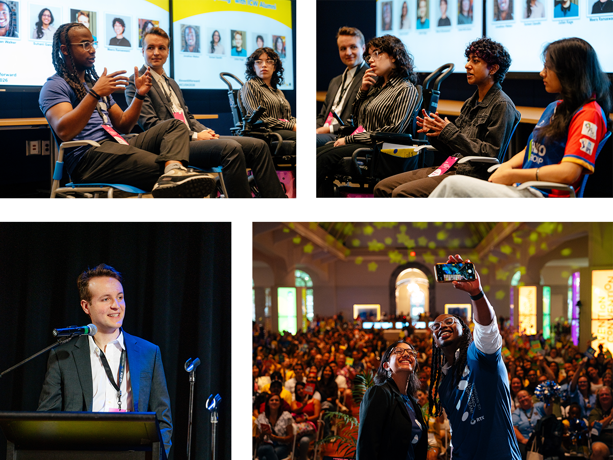 icusn-collage-2 A collage of 4 images of people on stage at Invention Convention US Nationals