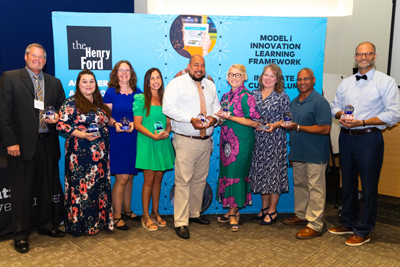 Teacher Innovator Award winners accepting their awards at the ceremony