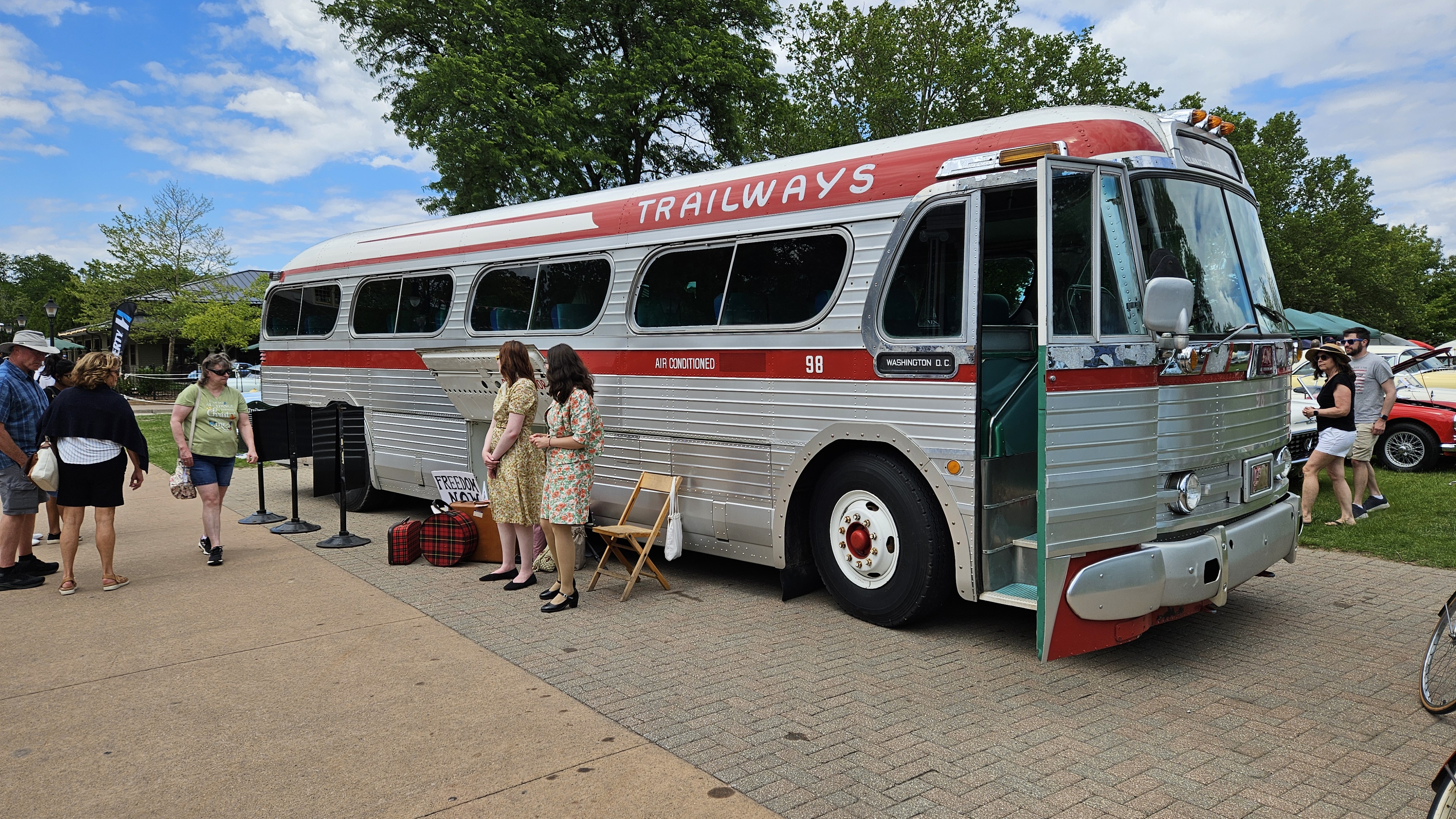 1956 GMC bus displayed as part of a Freedom Riders Civil Rights-era interpretation during Motor Muster 2026 at Greenfield Village.
