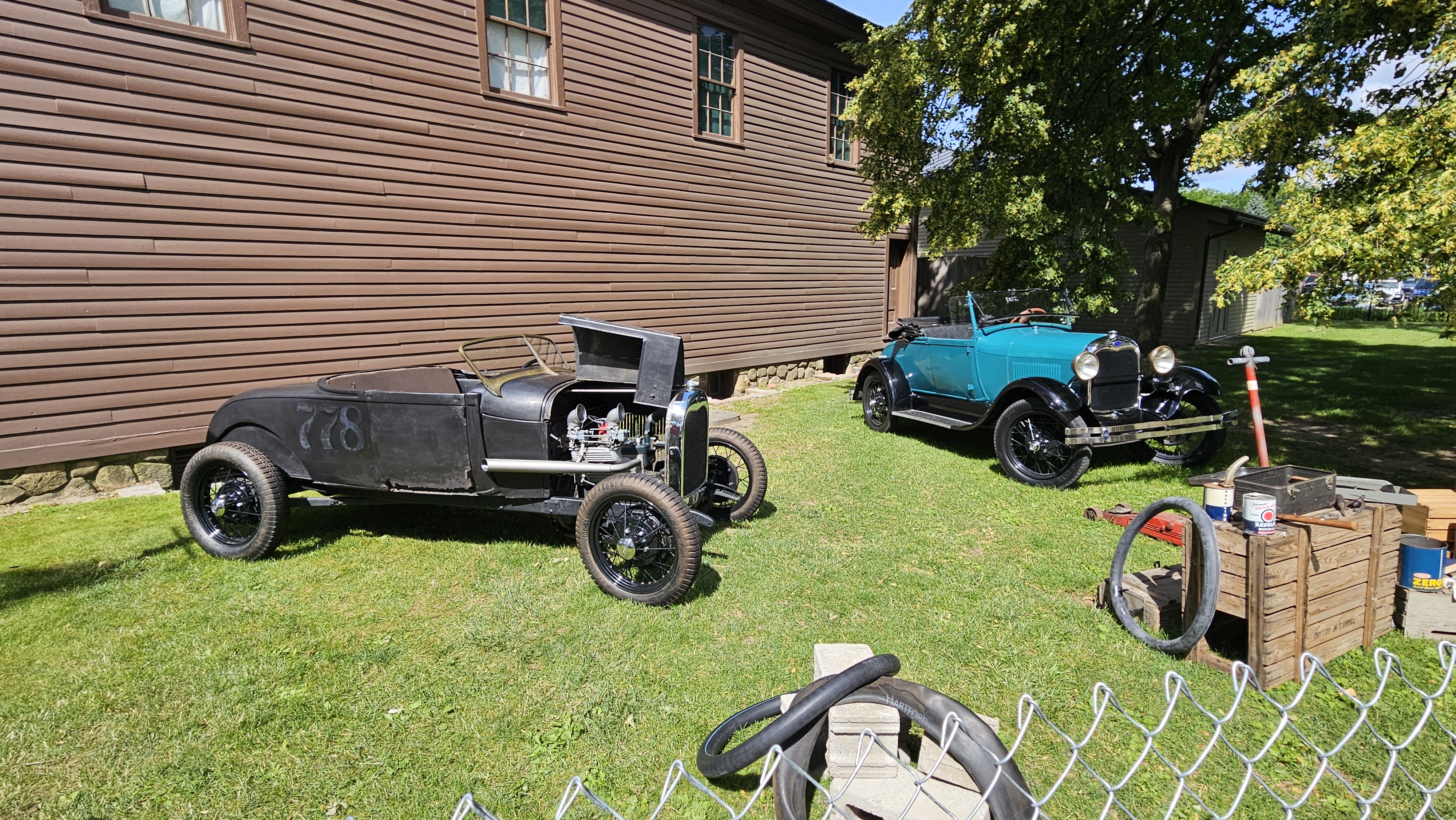 Two modified Ford Model A hot rods representing 1950s hot rod culture on display during Motor Muster 2026 at Greenfield Village.