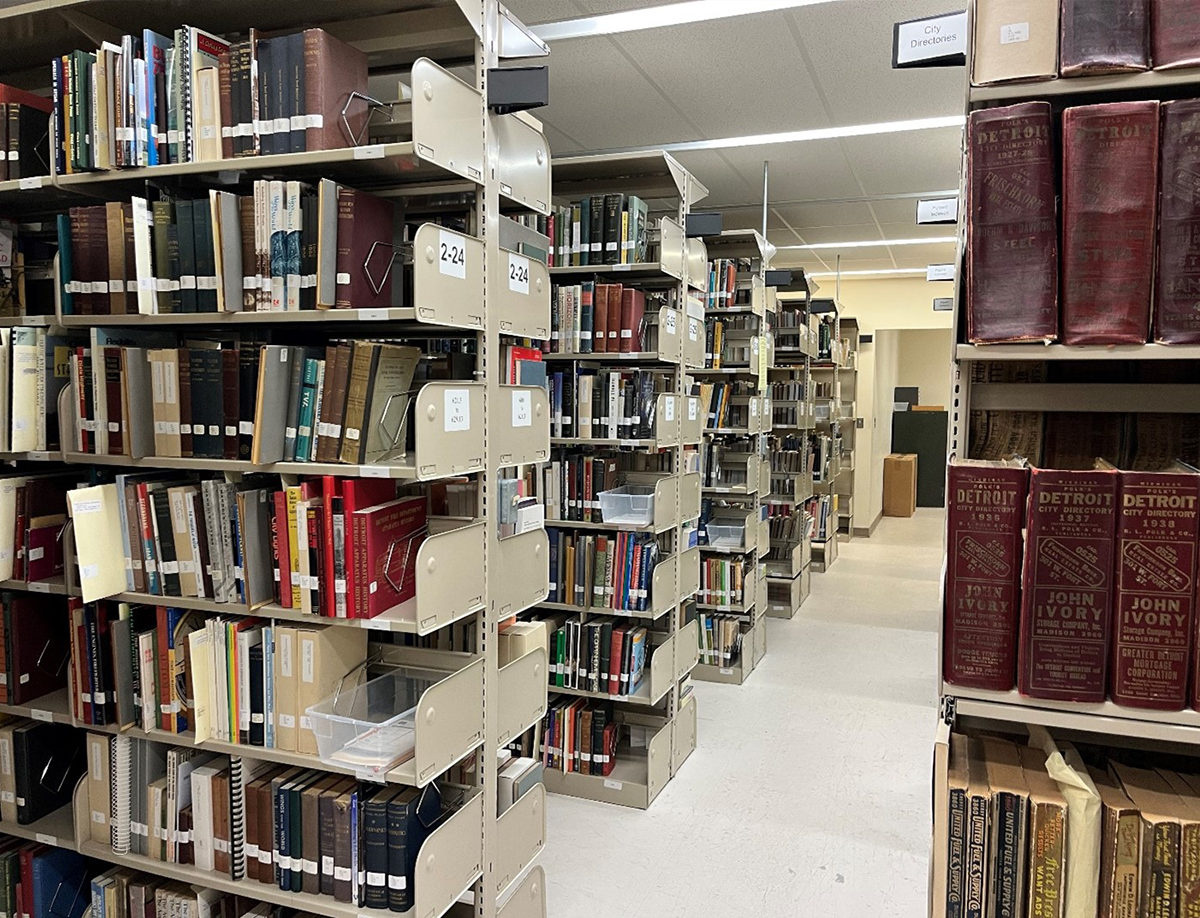 The library stacks in the Benson Ford Research Center