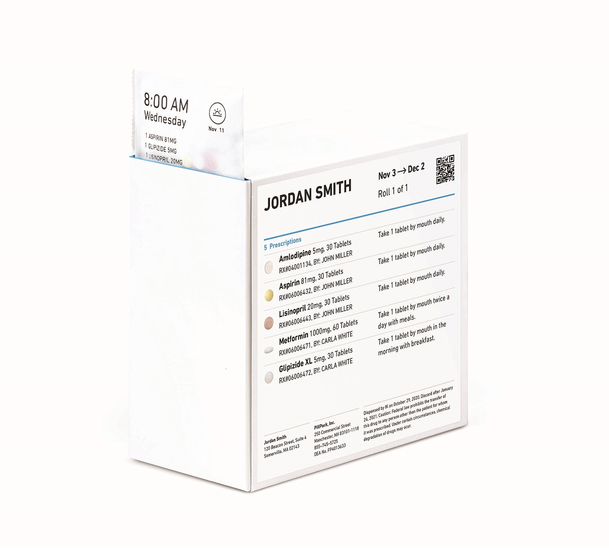 White box with text label on side and labeled packet extending from top