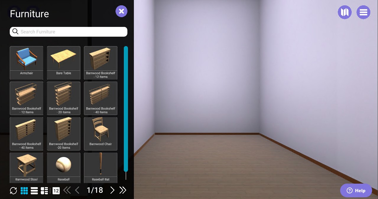 Empty virtual room on right; 