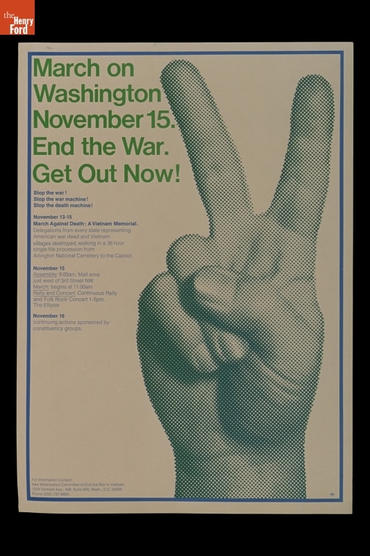 Poster with text and hand held up with fingers forming a 