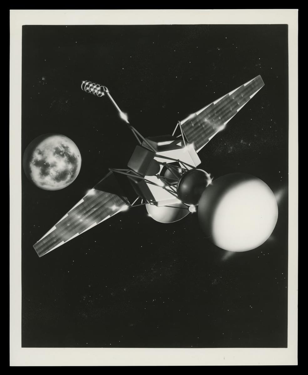 Satellite or other spacecraft among the stars with a planet in the background