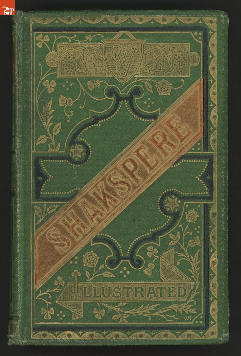 Green book cover with brown band reading 