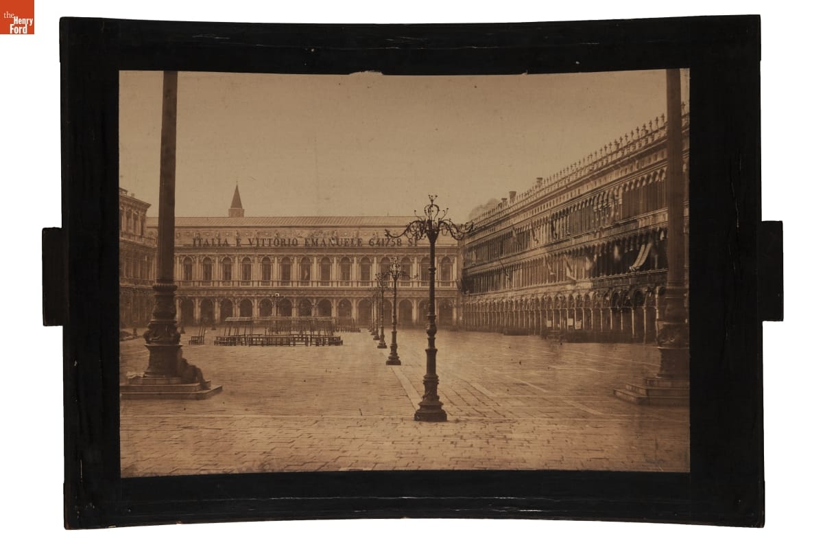 Megalethoscope Slide, Image of building wrapped around a public square