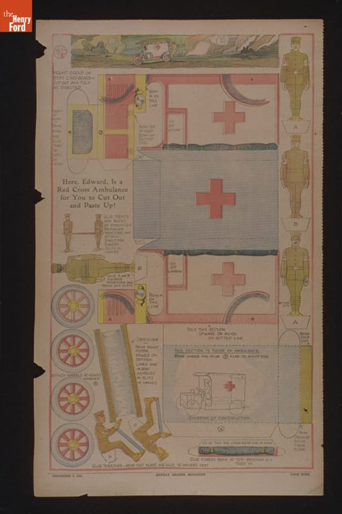 World War I Red Cross Ambulance Cut-Out Paper Toy