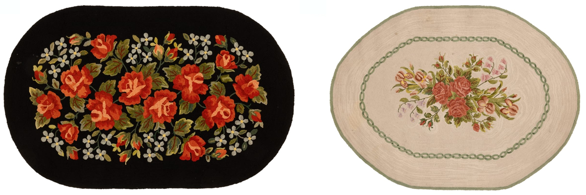 Two floral hooked rugs