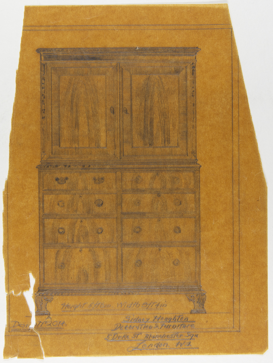 Yellowed drawing of a chest of drawers
