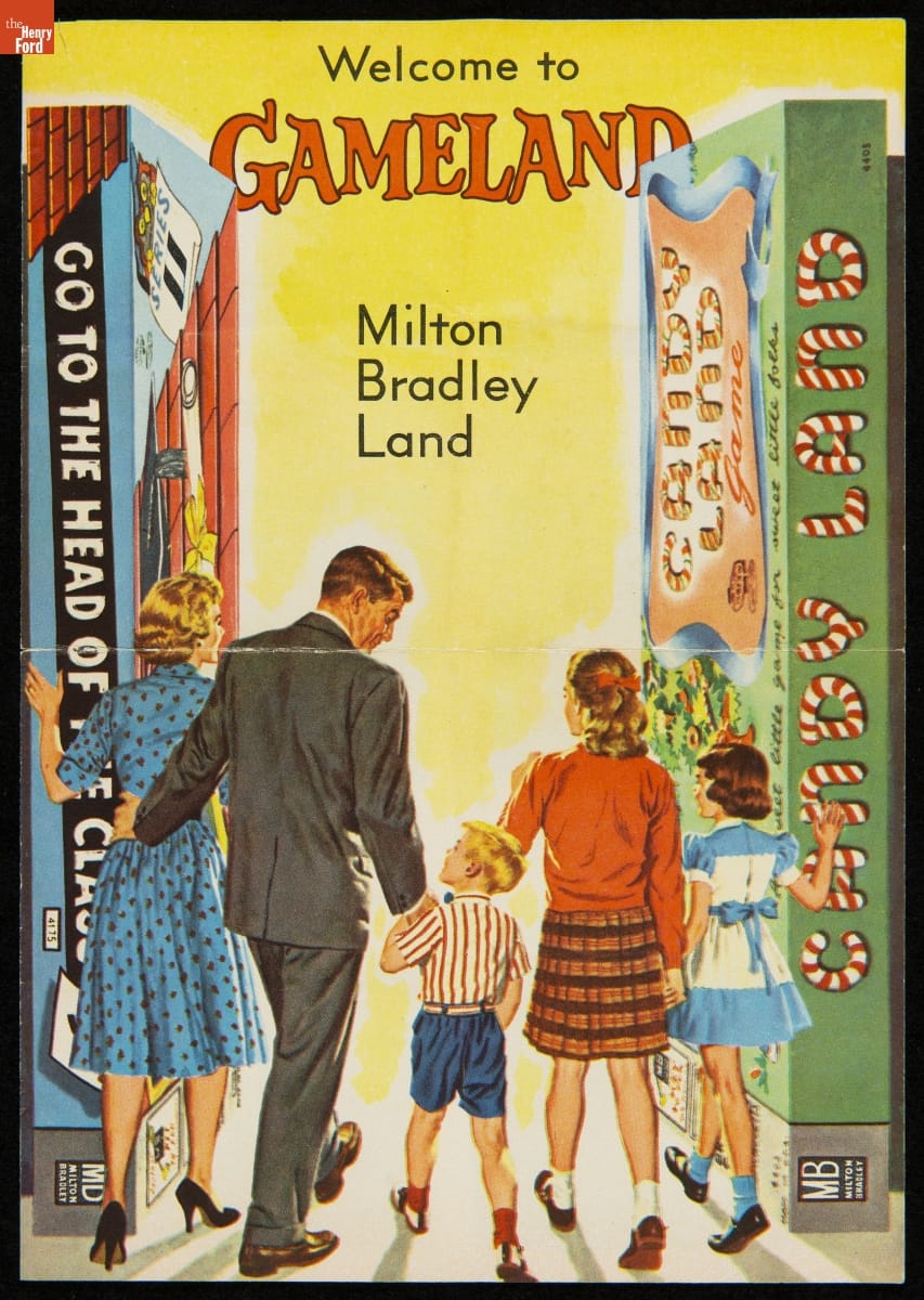 Yellow page with text and image of family walking through 