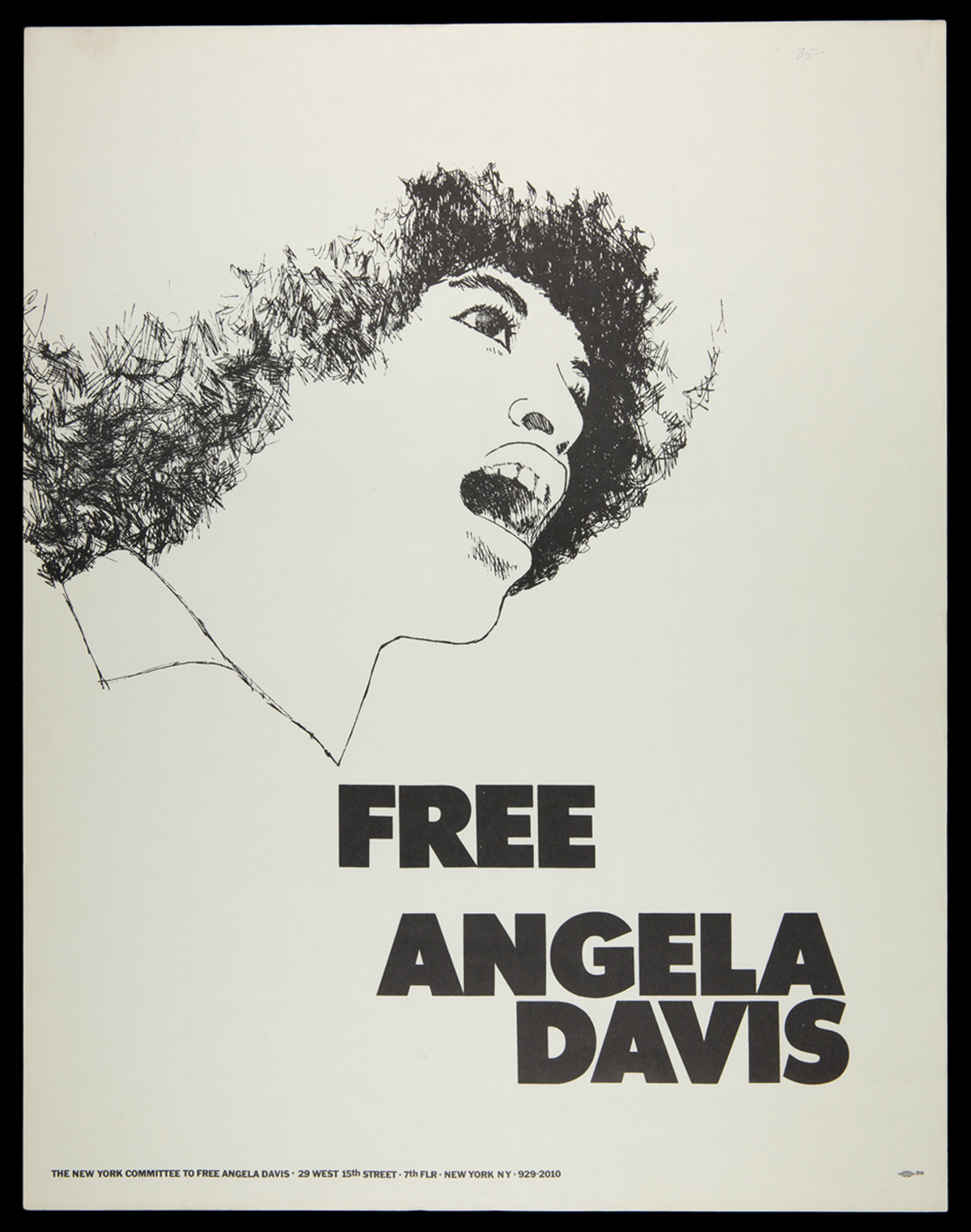 Free Angela Davis Poster, 1970. Thompson, (later known as Louise Thompson Patterson) led the New York Committee to Free Angela Davis. 