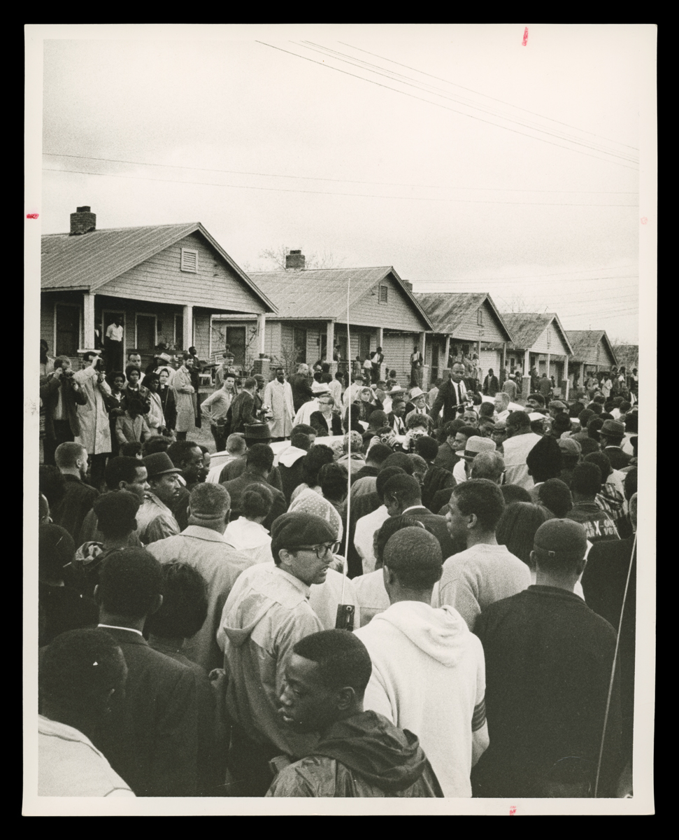 Voting rights marchers participate in a 1965 march in Montgomery, Alabama, joined by protesters from across the country in support of the voting rights movement.